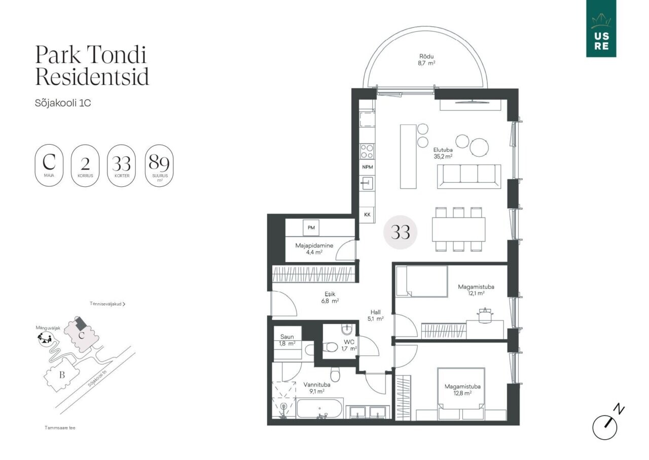 3-room apartment — Tallinn, Kristiine, Sõjakooli tn 1c — photo 2