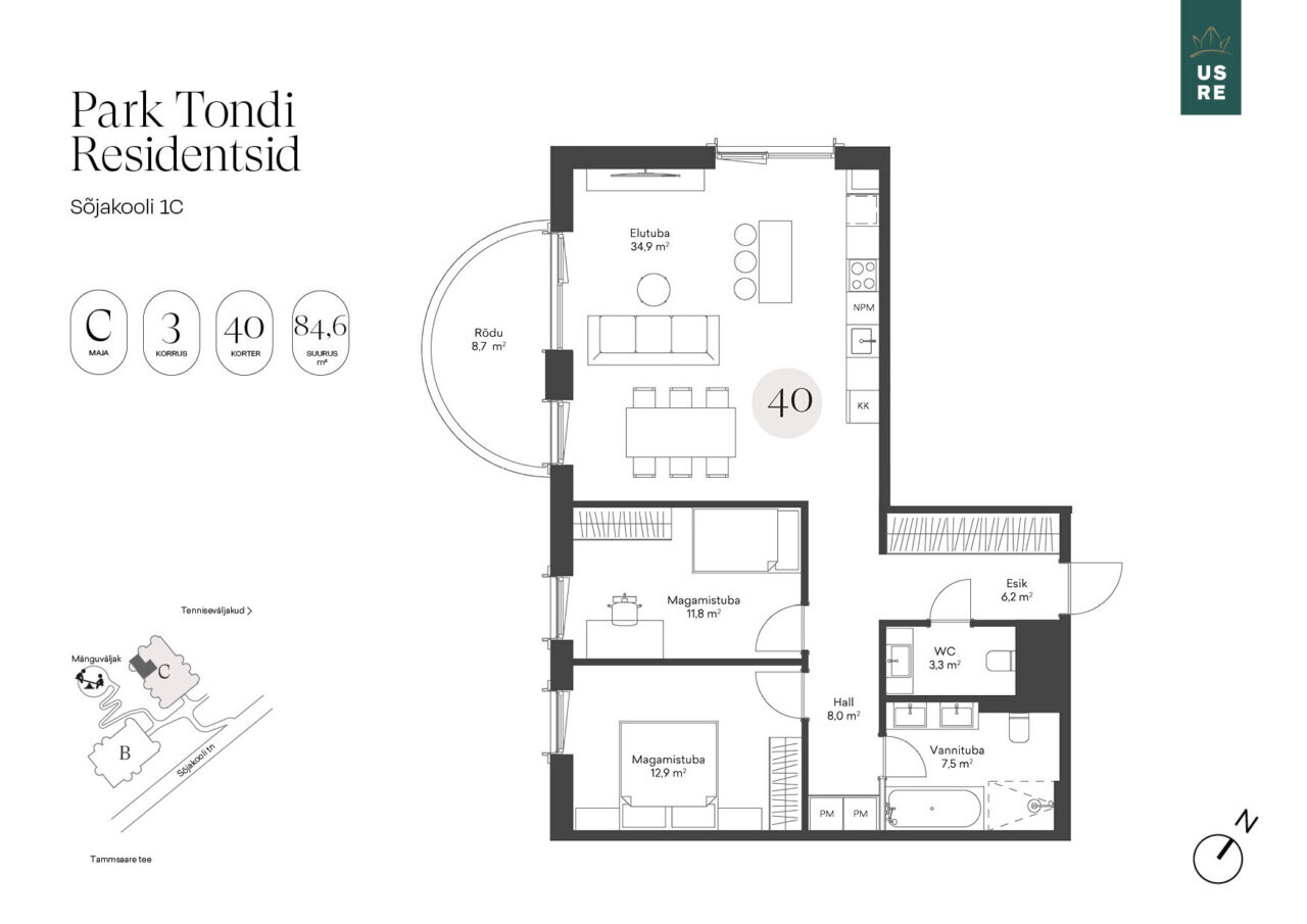 3-room apartment — Tallinn, Kristiine, Sõjakooli tn 1c — photo 2